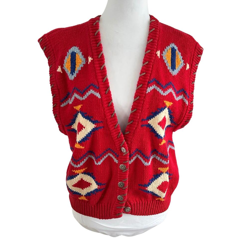 Bechamel Southwestern Sweater Vest 90s Red Knit Navajo Western I M